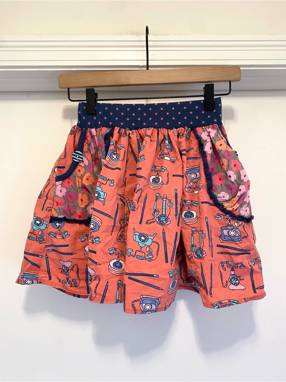 Matilda Jane Skirt Hold The Phone Twirl skirt Girls Size 10 coral blue